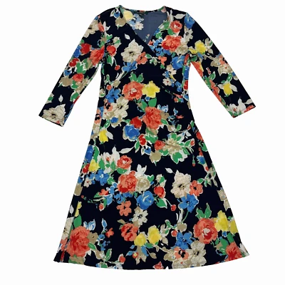 Vestido Jersey Floral Lauren Ralph Lauren Lateral Acanalado Imitación Envoltura Para Mujer M Foto 1 de 4