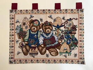 Vintage Teddy Bears Scene Wall Hanging Tapestry Panel 88x64cm - Bild 1 von 9
