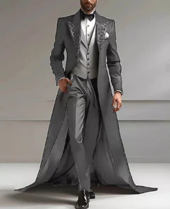 Men's Fashion Style Suits 2 Pieces Slim Fit Jacket Pant Long Wraps for Wedding - Picture 1 of 27