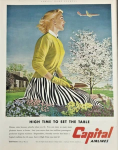Anuncio impreso vintage 1953 de Capital Airlines Joug Girl Gardening - Imagen 1 de 2