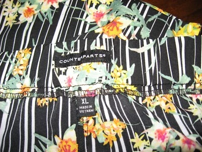 Contrapartes, pantalones, estampado floral colorido, sedoso, cintura tirada, bolsillos, pierna completa, XL Foto 1 de 4