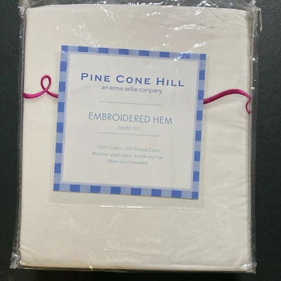 Juego de sábanas dobladillo bordado raro Pine Cone Hill rosa fucsia nuevo con etiquetas Queen Annie Selke Foto 1 de 4