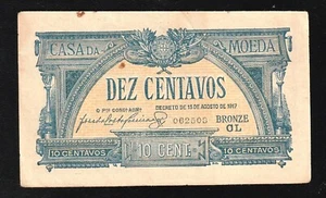 PORTUGAL 10 Centavos LISBON 1917 Bronze P 94 Casa Da Moeda - Picture 1 of 2