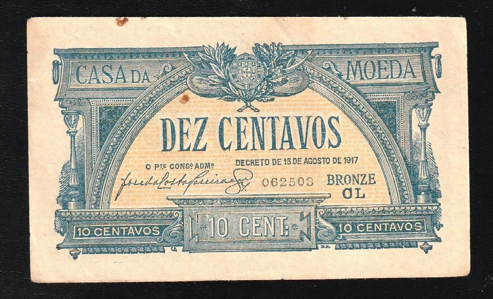 PORTUGAL 10 Centavos LISBON 1917 Bronze P 94 Casa Da Moeda - Image 1 of 2