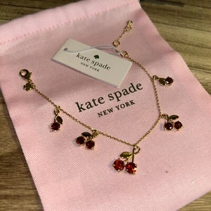 Kate Spade NWT Sundae Cherry Charm Bracelet Gold Bracelet with red Rhinestones - Picture 1 of 5