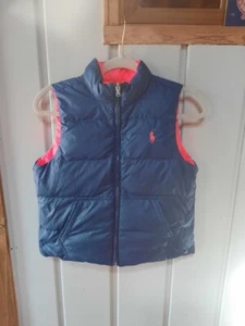Polo Ralph Lauren Girls Reversible Down Puffer Vest Pink/Blue Full Zip Sz L - Picture 1 of 9