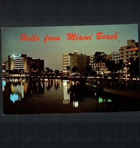 MIAMI, FL * HELLO from MIAMI BEACH ~  HOTELS ON COLLINS AVE *  UNPOSTED CHROME  - Picture 1 of 2