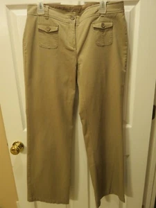 New York & Company Woman's Chino Wide Flare Leg Tan Khaki Pants, Size: 10 - Picture 1 of 10