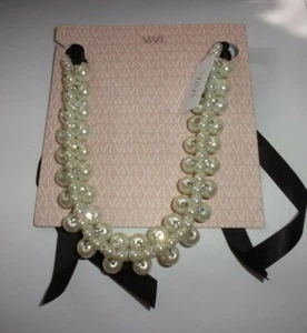 VIVI GLASS PEARL & CRYSTAL NECKLACE WITH BLACK SILK NECKLACE MRP $48 NEW #82750 - Picture 1 of 3