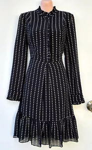 HI THERE by KAREN WALKER Black White Polka Dots A-Line Longsleeve Ruffle Dress 8 - Picture 1 of 11