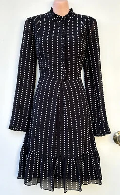 HI THERE by KAREN WALKER Black White Polka Dots A-Line Longsleeve Ruffle Dress 8 - image 1 of 4