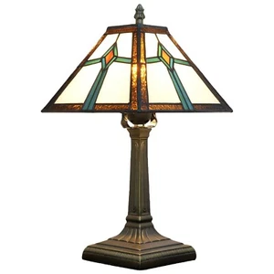 Tiffany Style Table Lamp Mission Design Stained Glass Lamp Vintage Handmade N... - Picture 1 of 9