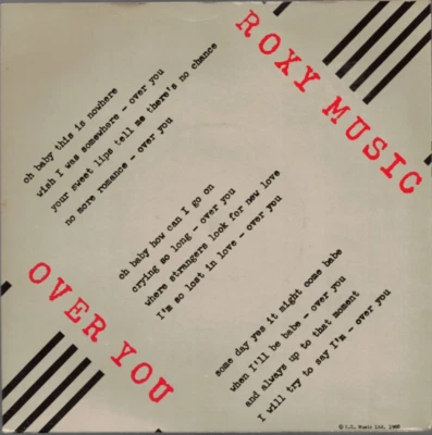 Over You by Roxy Music (7" Vinyl Single, 1980, E.G. Music POSP 93, PS) VG+/EX - Image 1 of 4