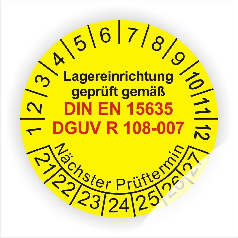 LABELMASTER_DE Prüfplaketten Geprüft nach DIN EN 15635-DGUV Regel 108-007 Lagereinrichtung