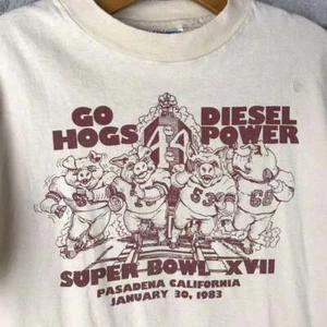 Go Hogs Washington Redskins rare design Retro style White T shirt vtg HN1746 - Picture 1 of 2