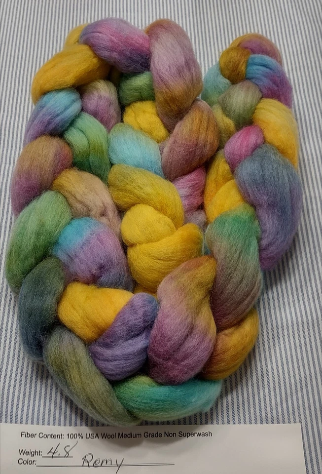 USA Sourced Hand Dyed Painted Med Wool Combed Top Roving Spinning Felting Remy - Image 1 of 1