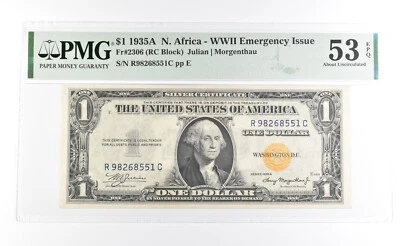 PMG 53 AU EPQ 1934 A $1 North Africa WWII Emergency Issue Fr#2306 *1117 - Image 1 of 3