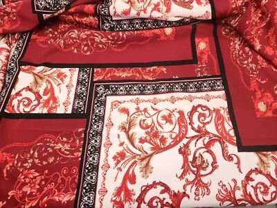 Azulejo étnico doble tejido acabado crepé plumas y pájaros rojo por yarda Foto 1 de 3