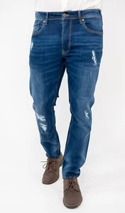 Men's Skinny Jeans Ripped & Repaired Stretch Slim Fit Jeans - Picture 1 of 11