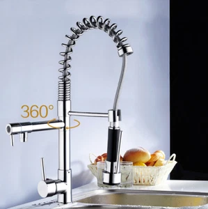 Kitchen Chrome&Swivel Spout Sink Bar Faucet Pull Down Mixer Tap Polished Chrome - Picture 1 of 11