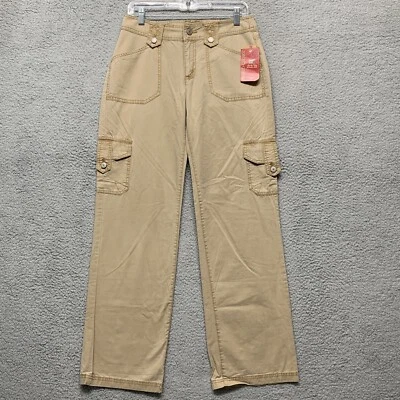 NEW Faded Glory Cargo Pants Missy 6 Mid-Rise Sequins Tan Relaxed Straight NWT - Image 1 of 4
