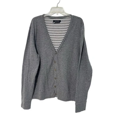 Club Monaco Cardigan Sweater Womens XL Gray Cotton Striped Lining Academia Y2K - Image 1 of 4