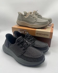 Skechers Men's Swift Fit Hands Free Moc Toe Lace Up Shoe US 9 Black or Taupe - Picture 1 of 20