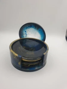 Übertopf, antike Anmutung, blau-türkis, golden patiniert - Bild 1 von 2