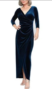 ALEX EVENINGS formal gown dress Sz 8P velvet dark navy blue cocktail tulip hem - Picture 1 of 8