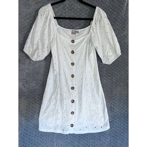 ASOS White Eyelet Dress All Over Daisy Floral Design Size 8 Floral Summer Whimsy - Picture 1 of 6