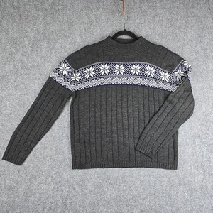 Suéter Mondala Grande Gris Blanco Azul Nórdico Isla Justa Tejido Pullover Hecho en EE. UU. - Imagen 1 de 9