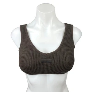Set Active Brown Waffle Knit Scoop Neck Athletic Workout Sports Bra Tank Top XS - Picture 1 of 5