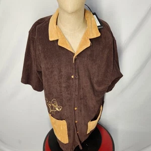 Standard Issue Shirt Mens X-Large Tan Brown TerryCloth Towel Button Short Sleeve - Picture 1 of 9