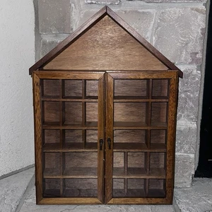 Vintage 20x14” Trinket Shadow Box Display Curio Cabinet MCM Glass Doors Wooden - Picture 1 of 11