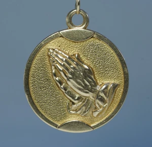 14K Gold betende Hände/Gelassenheit Gebet Anhänger, poliert & satiniert wendbar 5,2g - Bild 1 von 6