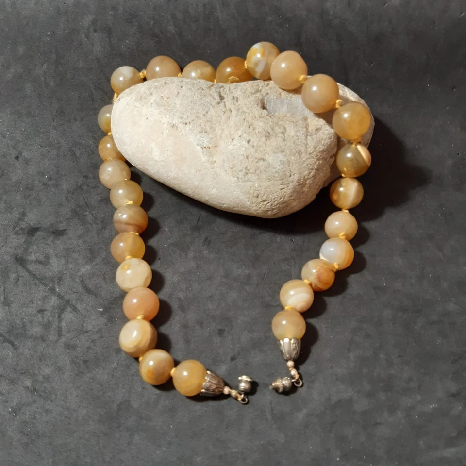 Collana Vintage in pietra naturale (Calcite Gialla Burrattata). Cofanetto con Ag - Immagine 1 di 4