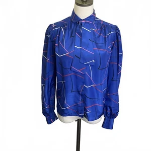 Vintage Aansworth Damengröße Medium blau Retro-Druck hochgeschlossenes Button-Down-Shirt - Bild 1 von 12