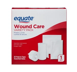 Wound Care Kit Variety Pack  25 Pads & Tape  Assorted Sizes Equate - Picture 1 of 1