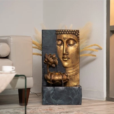 30" H Zen Buddha Face Water Fountain w/LED Light & Pump, Indoor/Outdoor Frees... - Image 1 of 4
