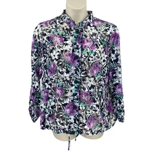 CJ Banks Damen Bluse Übergröße 1X halbtransparent Blumenmuster Knopfleiste Nehru-Kragen - Bild 1 von 16