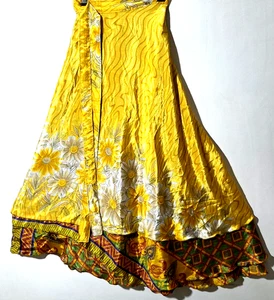 Incredible-art Vintage Silk Sari Magic Wrap Skirt Reversible Double Layer skirt, - Picture 1 of 6