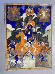 Ancient Mongolian Buddhist Tsakli Thangka Painting Leave Mongolia #25-14x19 - Picture 1 of 2