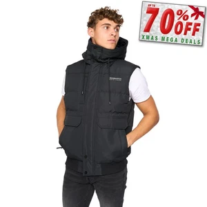 Crosshatch Milwaka Mens Padded Gilet Comfort Winter Bomber Jacket Coat Black - Picture 1 of 5