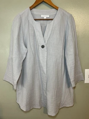 J Jill Organic Cotton  Soft Gray Textured Blouse Gauze M   - Image 1 of 4