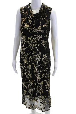 Vestido negro Ulani 2 estampado texturizado cuello drapeado seda Trina Turk para mujer talla 6 Foto 1 de 4