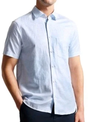 NWT Ted Baker Linen Button shirt Short Color Blue Sleeve Size  3  Hollyday Sale  - Image 1 of 4