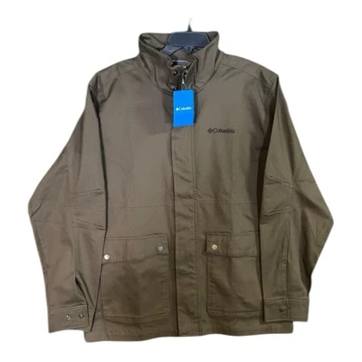 Jaqueta Columbia Masculina L Wheeler Peak II Lona Snap Verde Cáqui Nova Com Etiqueta MSRP $110 - Imagem 1 de 4