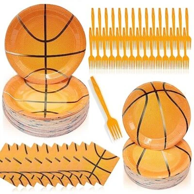 Juego de vajilla de papel desechable de baloncesto 120 piezas servir 30 baloncesto deporte t... Foto 1 de 4