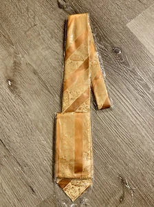 2 PCS HISDERN Men's Handkerchief Necktie Set Striped Copper Brown Paisley NEW - Picture 1 of 12