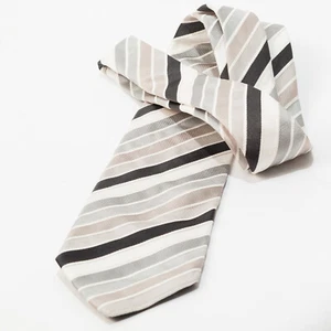 HUGO BOSS Silk Tie Striped Gray Tones Italy Made Menswear Classic - Picture 1 of 3